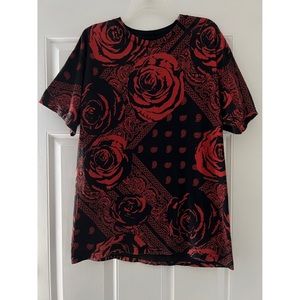 shirt with red roses and paisley prints